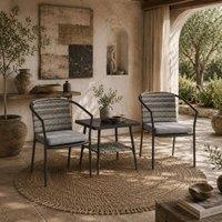 Wyld Haus Midi Grey Rattan 3 Piece Bistro Set 2 Chairs Cushions Glass Table