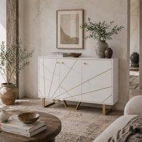 Wyld Haus Vekeba Coso 107cm White Marble Tone Sideboard Gold Legs & 3 Doors