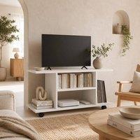 Wyld Haus Vireli Miri 80cm White Mobile TV Storage Unit 3 Tier Shelves Wheels