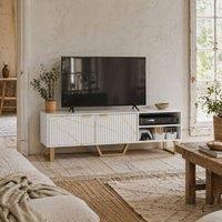 Wyld Haus Veriri 140cm White Marble Effect TV Unit Fluted Doors & Gold Accents