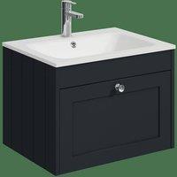 Balterley 600mm Wall Hung 1 Drawer Unit with Stone Basin 1 Tap Hole - Dark Grey