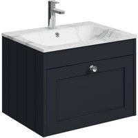 Balterley 600mm Wall Hung 1 Drawer Unit with Stone Basin 1 Tap Hole, Dark Grey