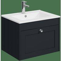 Balterley 600mm Wall Hung 1 Drawer Unit with Basin 1 Tap Hole - Satin Dark Grey