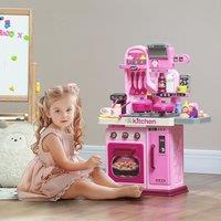 AIYAPLAY Kitchen with 33 Piece Accessories, Lights, Sounds, Storage in Pink