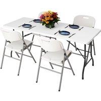 Novecrafto 6ft Folding Table & 4 Folding Chairs Set - Heavy-Duty HDPE, Steel Frames Camping Table & Chairs for Indoor/Outdoor Use in White