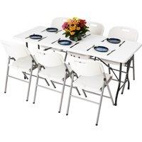 Novecrafto 6ft Folding Table & 6 Folding Chairs Set - Camping Table & Chairs in White