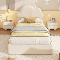 Merax 3ft Single Beige Velvet Ottoman Bed Frame with Cloud Headboard