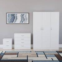 HD Designs Riano 3Pc Bedroom Set - 2 Drawer Bedside, 3 Door Wardrobe in White