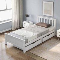 Merax 3ft Single Solid Pine Wooden Storage Bed Frame with 2 Drawers in White
