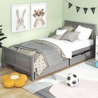 Merax 3ft Single Solid Pine Wooden Storage Bed Frame with 2 Drawers in Grey