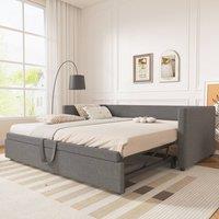 Merax 3ft Single Grey Linen Upholstered Daybed with Lift-Up Trundle Bed