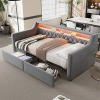 Merax 3ft Single Daybed Sofa Bed with LED Lights, USB Ports & 2 Drawers in Grey