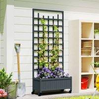 OUTSUNNY Wooden Trellis Planter, Raised Garden Bed with Wheels, Grey