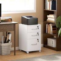 HOMCOM 3 Drawer File Cabinet Rolling Filing Cabinet for A4 & Letter in White