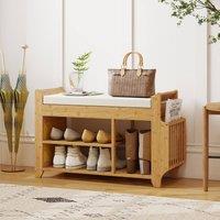 HOMCOM Shoe Bench Cushioned Seat 80 cm in Natural
