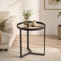 HOMCOM Round Side Table with Tempered Glass Top & Metal Frame, Black