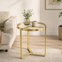 HOMCOM Round Side Table with Tempered Glass Top & Metal Frame, Gold Tone