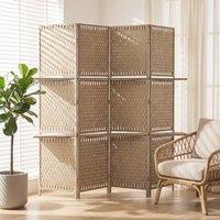 HOMCOM 4 Panel Folding Wall Divider Room with Shelves Privacy Screen Panels in Brown