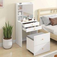 HOMCOM Dressing Table with Mirror & Stool, Makeup Desk with Drawers, White