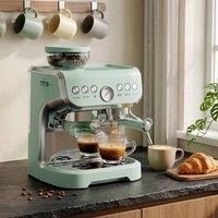 HOMCOM Espresso Machine, Bean Grinder & Steam Wand, 15 Bar Pressure, Green in Light Green