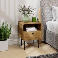 HOMCOM Bedside Table with Drawer & Shelf, Modern Bedside Cabinet, Oak in Natural