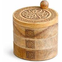 KDMD Celtic Carved 3 Tier Revolving Storage Box with Compartments in Brown