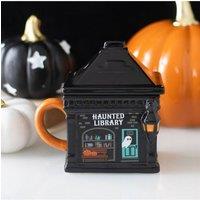 KDMD Haunted Library Ceramic Lidded Mug 320ml Ghost Tea Cup in Black