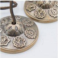 KDMD Seven Chakra Brass Tingsha Bells with Leather Cord 7cm in Bronze