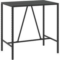 Berkfield Home Bar Table with Glass Top Black 110x70x110 cm Poly Rattan | Size: 110 x 70 x 110 cm