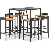 Berkfield Home 7 Piece Garden Bar Set Black Poly Rattan& Solid Wood Acacia