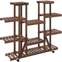 Berkfield Home Flower Stand with Wheels 110x25x115 cm Solid Wood Fir in Brown | Size: 110 x 25 x 115 cm