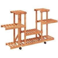 Berkfield Home Flower Stand with Wheels 110x25x78 cm Solid Wood Fir in Brown | Size: 110 x 25 x 78 cm