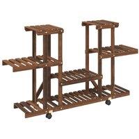 Berkfield Home Flower Stand with Wheels 110x25x78 cm Solid Wood Fir in Brown | Size: 110 x 25 x 78 cm