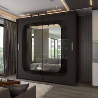Sliding Wardrobes 4U Modern Double Door Sliding Wardrobe With LED Light W203cm x H217cm in Black