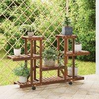 Berkfield Home Flower Stand with Wheels 110x25x78 cm Solid Wood Fir in Brown | Size: 110 x 25 x 78 cm