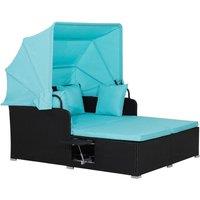 Costway Outdoor Hand-Woven PE Wicker Daybed Patio Loveseat Sofa Set Retractable Canopy