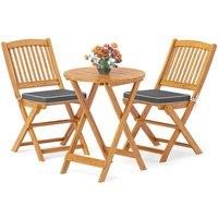 Costway 3PCS Outdoor Folding Bistro Set Garden Chair & Table Set W/Cushions in Grey