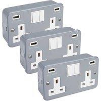 SPETLEK METAL CLAD 13 Amp Double 2 Gang USB Switched 3x in Grey | Size: 10000mm x 520mm