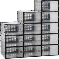 H&O Direct 12 Pack Plastic Stackable Shoe Storage Boxes For Home in Black