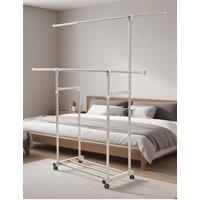 Living and Home Adjustable Stainless Steel 2-Rod Clothes Drying Rack Garment Rack with Wheels in Silver