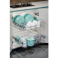 Living and Home 2 Pcs Metal Sliding Kitchen Cabinet Pull Out Wire Basket Organizer Drainer Rack Pantry Storage in Silver | Size: Large