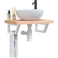 Berkfield Home Basin Shelf Wall Mounted Steel & Solid Wood Beech in Brown