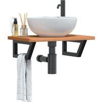 Berkfield Home Basin Shelf Wall Mounted Steel & Solid Wood Beech in Brown