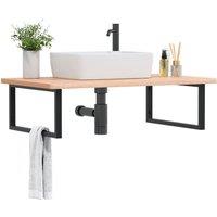Berkfield Home Basin Shelf Wall Mounted Steel & Solid Wood Beech in Brown