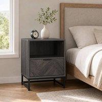 STILVORA Bedside Cabinet with Drawer & Shelf in Grey