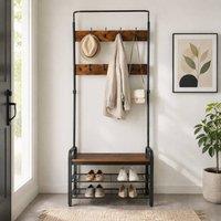 STILVORA Coat Rack Stand with 8 Hooks & Shelf in Natural
