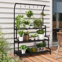 STILVORA 3 Tier Plant Stand with Hooks Black