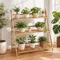 STILVORA 3-Tier Plant Stand Folding Natural
