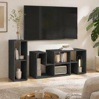 STILVORA Extendable TV Stand with 6 Open Compartments in Black