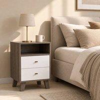 STILVORA Bedside Table with 2 Drawers & Shelf in Grey